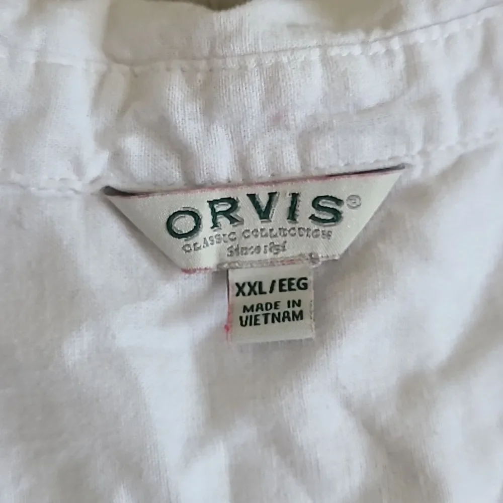 Orvis Classic White Button-Down Shirt Linen Blend XXL Beachy Costal Grandma - Picture 4 of 6